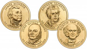 Монеты 1 доллар США из серии Президенты выпуска 2008 года.