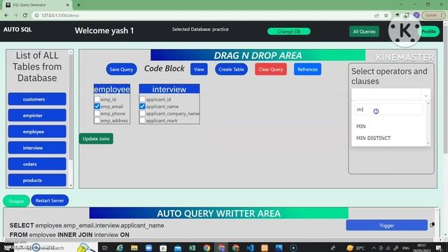 Full Stack project for beginner SQL Query Automation Tool using HTML, CSS,JavaScript,SQL,Flask,MySQ
