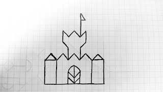 "Замок" гелевой ручкой по клеткам | Рисунок гелевой ручкой | Рисунок на клетчатой бумаге