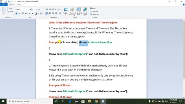 Difference Between Throw And Throws in java смотреть онлайн