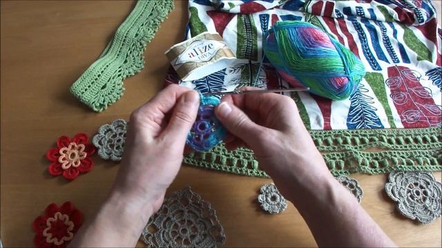 Кайма крючком из секционной пряжи к майке стрейч. Цветочные мотивы. Ч 1 ????? ? ?? ? ? ?