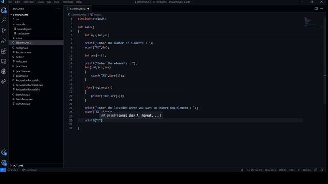 Insertion of an element in an array | C Programming