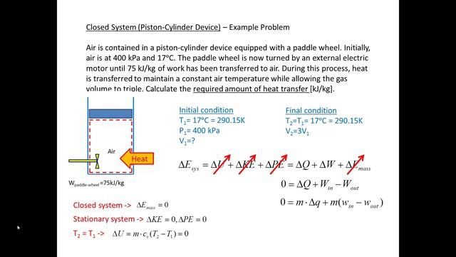 Thermodynamics: Example - Isobaric process with piston-cylinder and paddle wheel