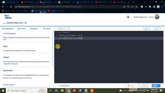 reads a word and print the first character of word #python #pythonforbeginners #pythonprogramming