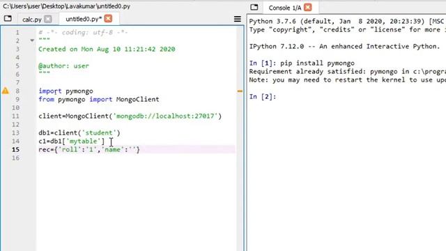 Python Working with MongoDB