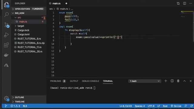 Rust Programming Complete Tutorial| Pattern Matching With Enum Methods Using Match Operator|Part:36