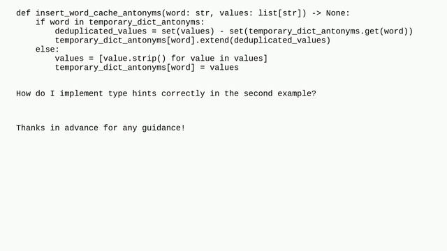 Codereview: Type hints and expected types