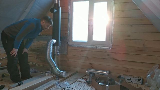 Установка и проверка в -40 дымохода-конвектора (натрубного отопителя) Термофор