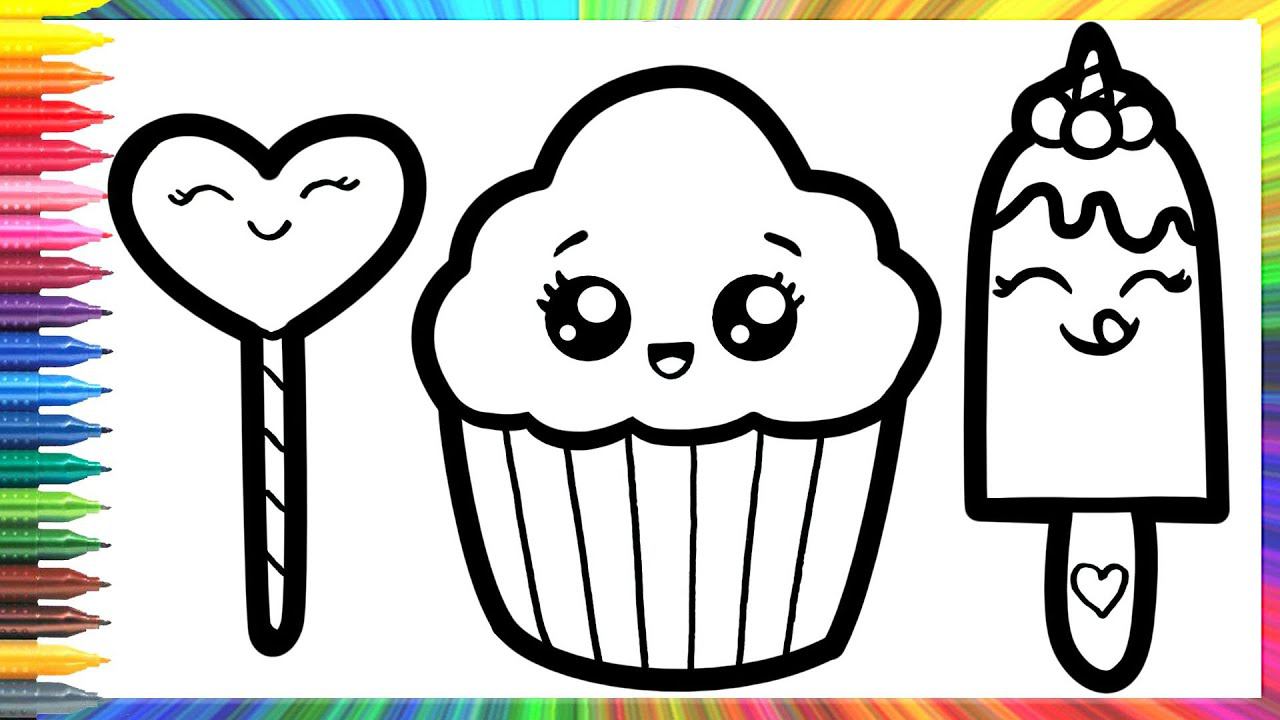 How to Draw ice cream and cake for kids/Cómo dibujar helado y pastel para niños