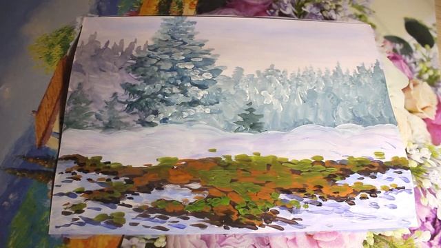 Пейзаж гуашью поэтапно/рисуем раннюю весну