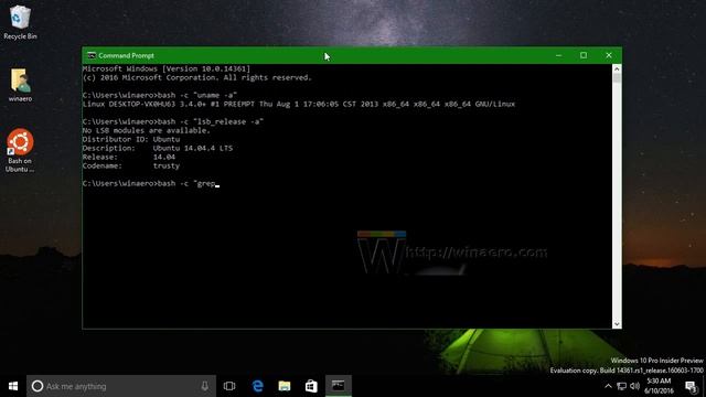 Run a Linux command from cmd.exe prompt in Windows 10
