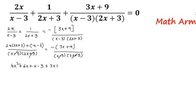 Solve 2x/x-3 + 1/2x+3 + 3x+9/(x-3)(2x+3) = 0 смотреть онлайн