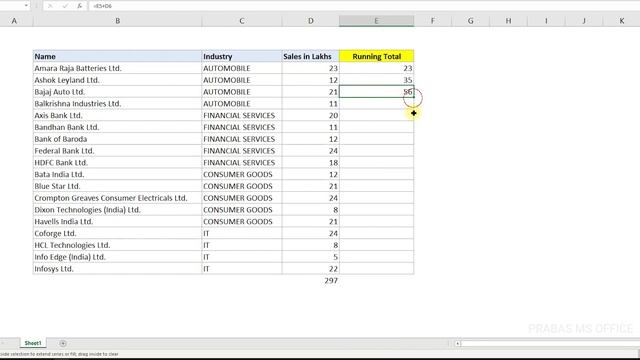 How to Create Running Total on Excel in Tamil | Prabas MS Office