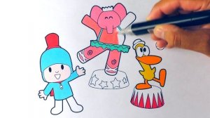 Покойо и его друзья Раскраски Для маленьких  Покойо выступает в цирке раскраска для детей