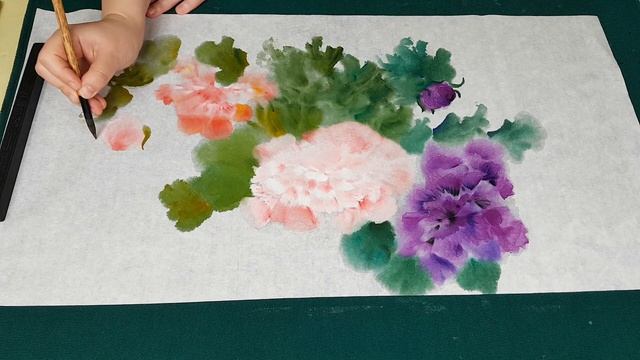Азиатская живопись и акварель Как рисовать пионы се-и Asian brush Peony painting tutorial 그림