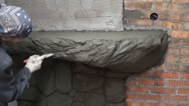 Имитация каменной кладки из песка и цемента, столешница на каркасе.