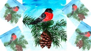 Как нарисовать снегиря на еловой ветке. Рисуем зимний пейзаж легко. Правополушарное рисование.