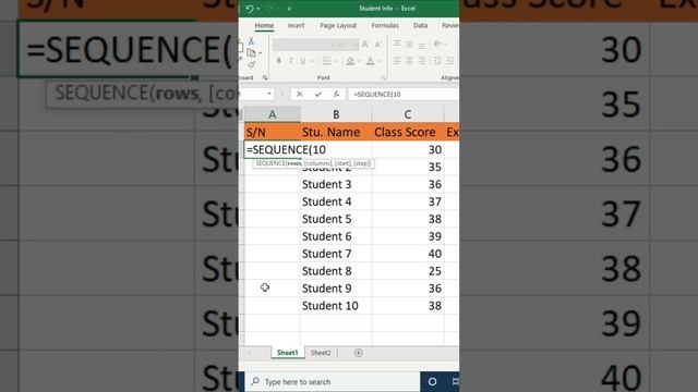 Create Serial Numbers Using Sequence Function in Microsoft Excel