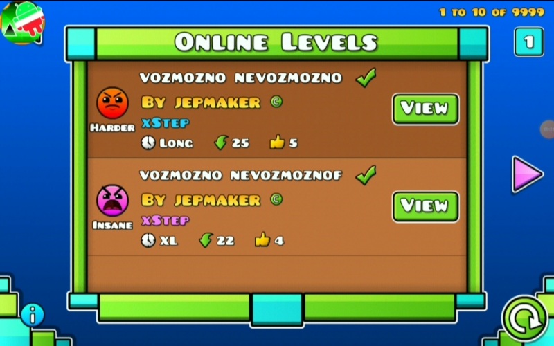 Я создал 2 уровня vozmozno nevozmozno и vozmozno nevozmozno full ver.  Geometry Dash