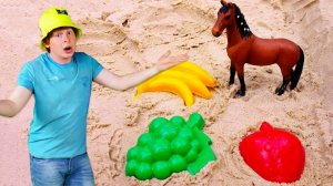 Моя песочница для самых маленьких — Лепим куличики, учим фрукты и учим цвета — Игры с песком