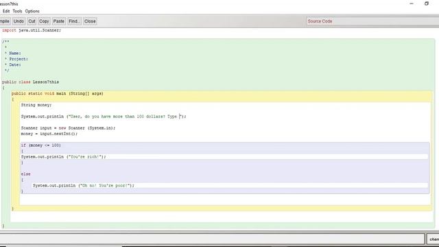 Java - BlueJ - Lesson 7: Using String variables in If statements
