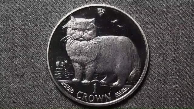 1 крона Острова Мэн 1989 года. Персидская Кошка.