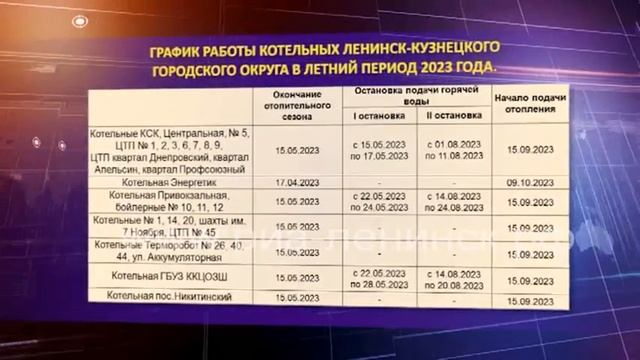 График работы котельных Ленинск-Кузнецкого городского округа в летний период 2023 года смотреть онлайн