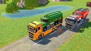TRANSPORTING MIXER TRUCK, FIRE TRUCK, FIRE DEPARTEMENT, FORD POLICE, AMBULANCE WITH TRUCKS ! FS22