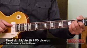 P90 Pickups: ThroBak '55/'56-SB (P-90) guitar pickups, middle position tone.