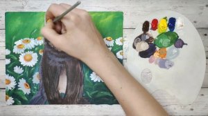 Как нарисовать кошку в ромашках акриловыми красками на хлопковом холсте. Подробная видеоинструкция.