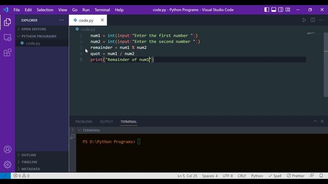 modulus of a number in python | division operator in python