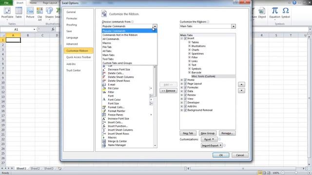 How to Customize the ribbon bar in Excel