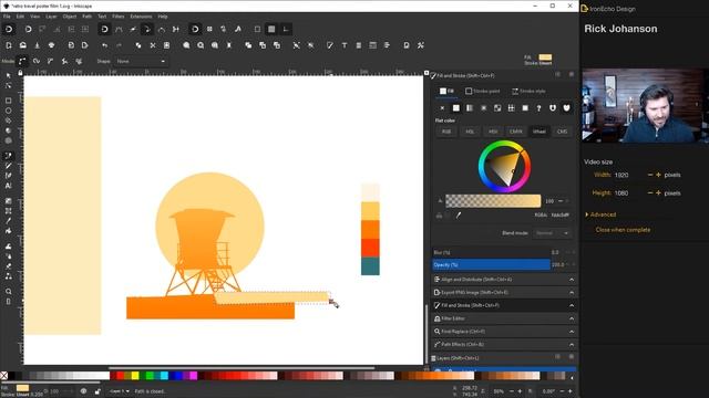 Inkscape Tutorial: How to Make Retro Travel Poster 2D Flat Vector Design with Watercolor Effect