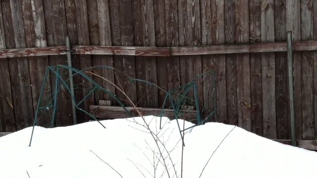 Как выглядит дача зимой, март 2019, разрушена теплица. смотреть онлайн