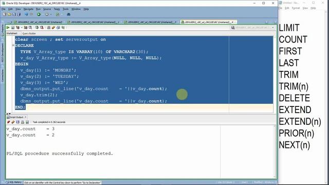 oracle plsql records and collections VARRAY collection methods смотреть онлайн