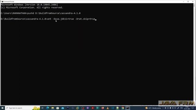 How to build Apache Cassandra 4.1 from Source Code in Windows 10 Command line using Ant 1.10, JDK 1