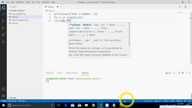 Python Program to Print Multiplication Table of a Number ( User Input )