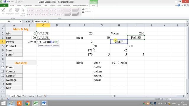 MS Exceldə Riyazi və Statistik funksiyalar