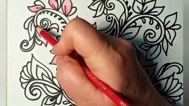 Восточный мотив - рисунок черным маркером и красным карандашом. смотреть онлайн