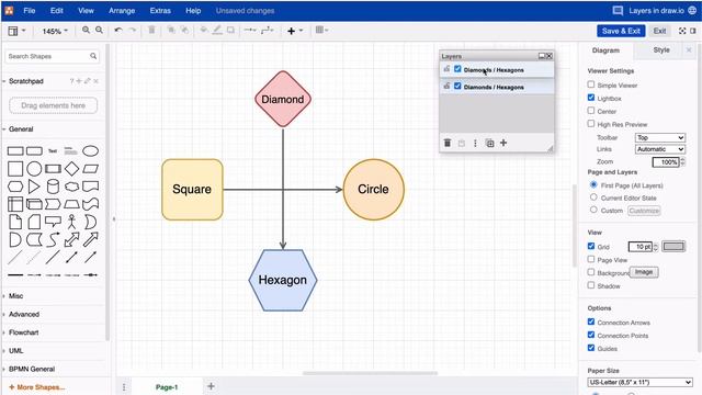 Managing line jumps on layers in draw.io diagrams for Atlassian Confluence and Jira