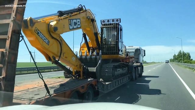 Корчевание деревьев экскаватором JCB205. Перебазировка на новое поле . Расчистка сельхоз полей по Р