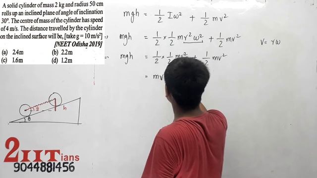ROTATIONAL A solid cylinder of mass 2kg and radius 50cm rolls up an inclined plane of 30 смотреть онлайн