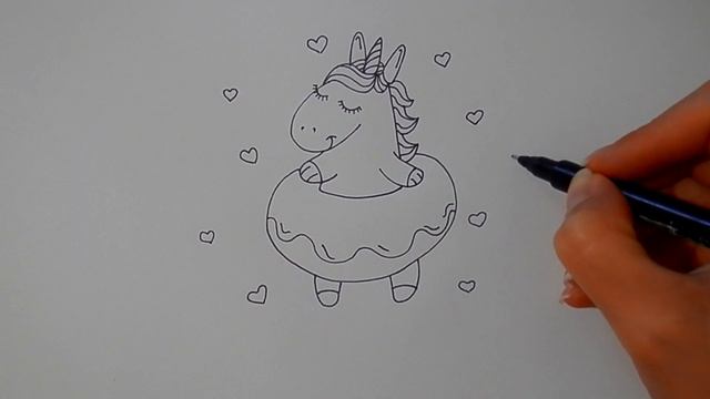 Как нарисовать ЕДИНОРОГА В ПОНЧИКЕ, Рисуем Просто/866/How To Draw A UNICORN In A DOUGHNUT