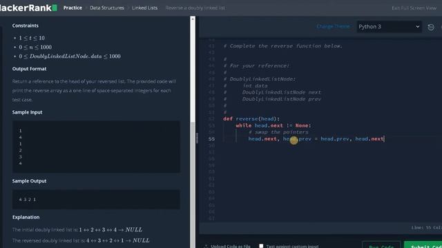 121 - Reverse a doubly linked list | Linked List | Hackerrank Solution | Python
