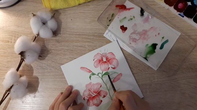 art VLOG. ?DRAWING FLOWER.?my creation.Рисуем цветы в акварельной технике. Розовые лилии.
