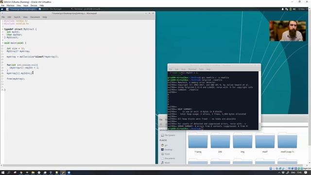 1D struct array malloc() and verify no memory leak with Valgrind (C Programming) смотреть онлайн
