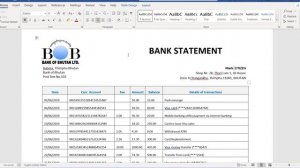 Bhutan Bank of Bhutan banking statement easy to fill template in Word and PDF format