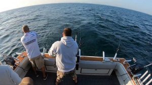 Chinook Salmon Strikes a Downrigger Rod on Lake Ontario - DR2