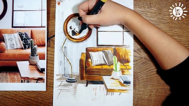 Интерьерный скетчинг. Рисуем маркерами скандинавский интерьер. Interior sketching