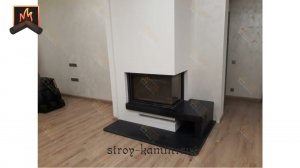 Топка Астов П2С 8457 с двумя стеклами в облицовке из черного мрамора, с предкаминной плитой под ключ